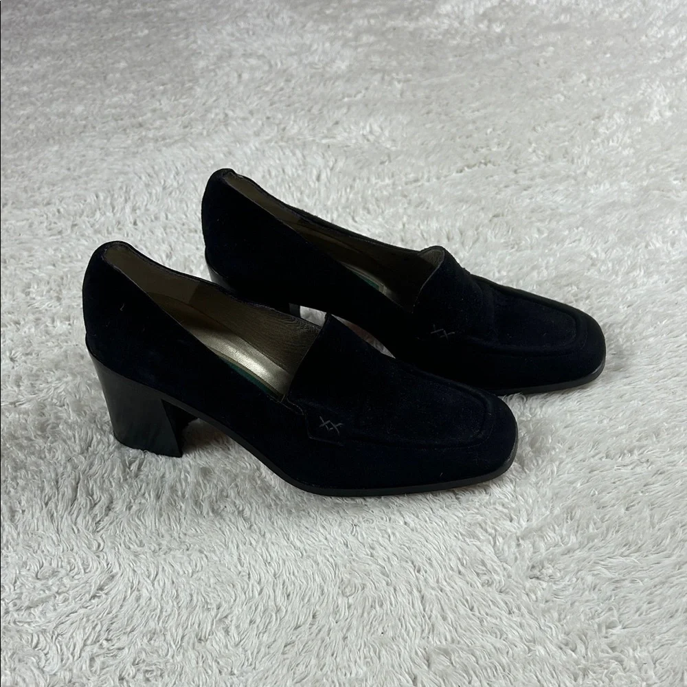 Cole‎ Haan black suede chunky heel loafers, size 6